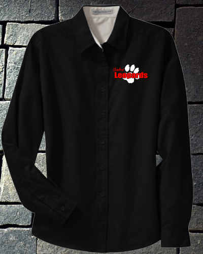 Andre' solid black button up - red logo