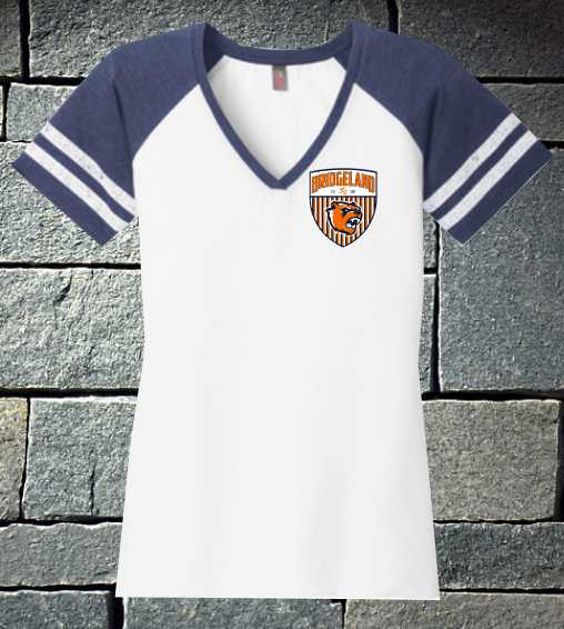 Bridgeland Soccer District Ladies v-neck- New Girls Soccer logo