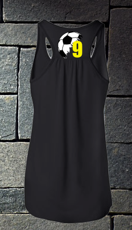 Soccer ball and number to the back of racerback