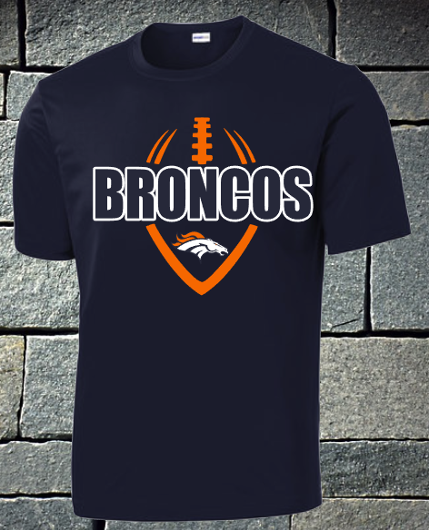 Broncos Football outline dri fit and t-shirts