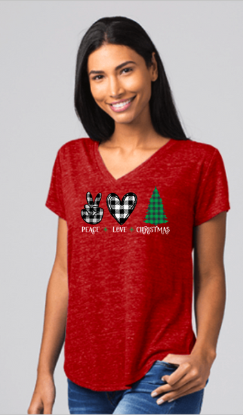 Snow Heather Peace Love Christmas Ladies Tee - Adult Small