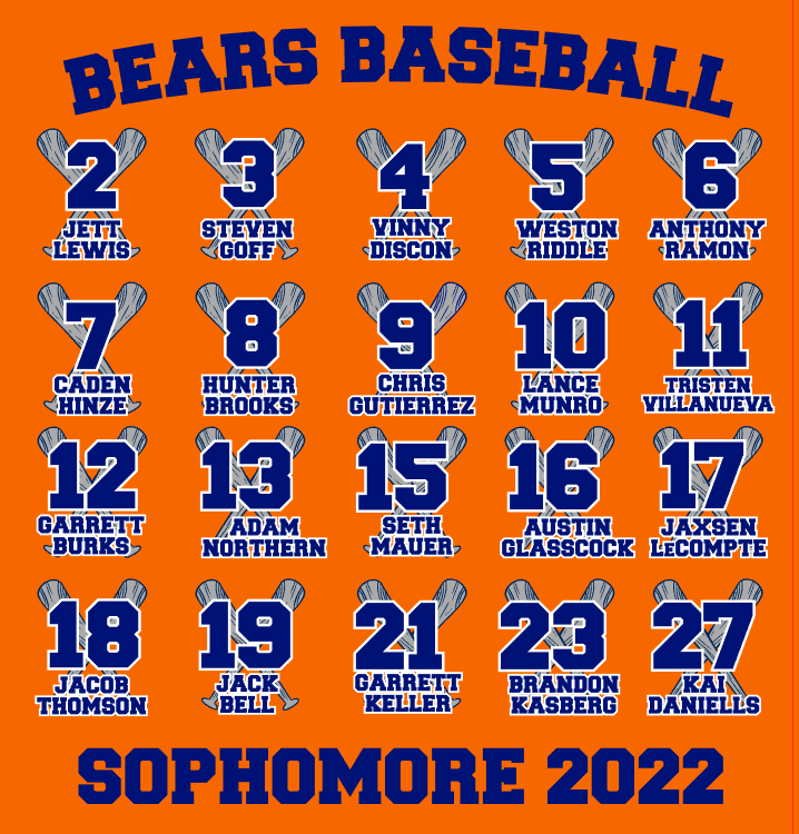 Bridgeland Bears Baseball Sophomore 2022 Roster - T-shirt – I