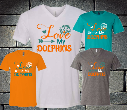 Love My Dolphins heart and arrow cheer