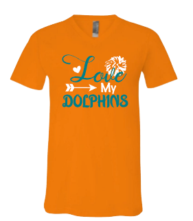 Love My Dolphins heart and arrow cheer