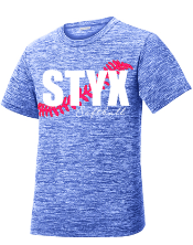 Styx Heathered Electric Blue Styx with cursive softball