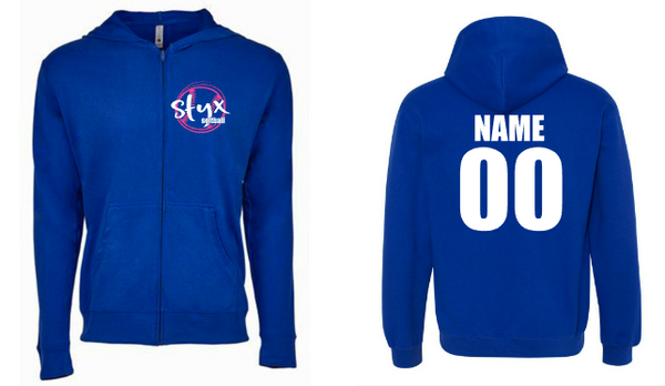 STYX zip softball hoodie - name and number on the back
